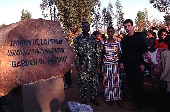 Some Rwandese personalities with Bruce Clarke at the entrance of the Garden of Memory